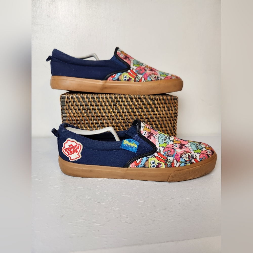 Ground Up SpongeBob Squarepants Print Canvas Slip-On Deck Skater Shoes